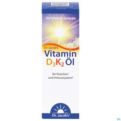 Sie sehen eine Packung VIT D3K2 OEL TR DR.JACOBS, 20 Milliliter, Produktbild: 01 VIT D3K2 OEL TR DR.JACOBS, 20 Milliliter, A-Nr.: 4368406 - 01