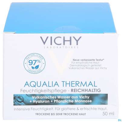 Sie sehen eine Packung Vichy Aqualia Thermal reichhaltige Feuchtigkeitspflege , 50 Milliliter, Produktbild: 01 Vichy Aqualia Thermal reichhaltige Feuchtigkeitspflege , 50 Milliliter, A-Nr.: 4838036 - 01