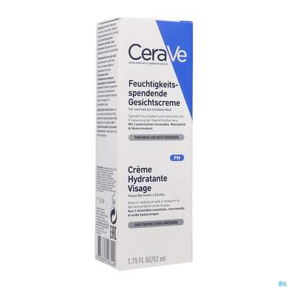 Sie sehen eine Packung Cerave Feuchtigkeitsspendende Gesichtscreme , 52 Milliliter, Produktbild: 01 Cerave Feuchtigkeitsspendende Gesichtscreme , 52 Milliliter, A-Nr.: 4801866 - 01