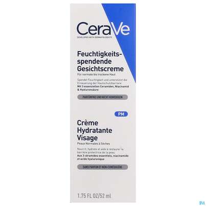 Sie sehen eine Packung Cerave Feuchtigkeitsspendende Gesichtscreme , 52 Milliliter, Produktbild: 02 Cerave Feuchtigkeitsspendende Gesichtscreme , 52 Milliliter, A-Nr.: 4801866 - 02