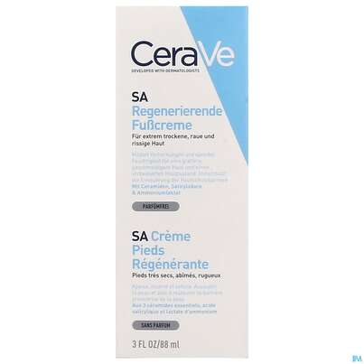 Sie sehen eine Packung CeraVe SA Regenerierende Fußcreme, 88 Milliliter, Produktbild: 09 CeraVe SA Regenerierende Fußcreme, 88 Milliliter, A-Nr.: 4801843 - 09