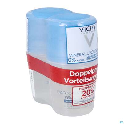 Sie sehen eine Packung Vichy Deo/roll-on Mineral 48h 2x50m 100ml, Produktbild: 02 Vichy Deo/roll-on Mineral 48h 2x50m 100ml, A-Nr.: 4775620 - 02