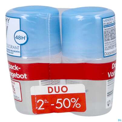 Sie sehen eine Packung Vichy Deo/roll-on Mineral 48h 2x50m 100ml, Produktbild: 06 Vichy Deo/roll-on Mineral 48h 2x50m 100ml, A-Nr.: 4775620 - 06