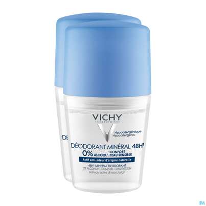 Sie sehen eine Packung Vichy Deo/roll-on Mineral 48h 2x50m 100ml, Produktbild: 07 Vichy Deo/roll-on Mineral 48h 2x50m 100ml, A-Nr.: 4775620 - 07