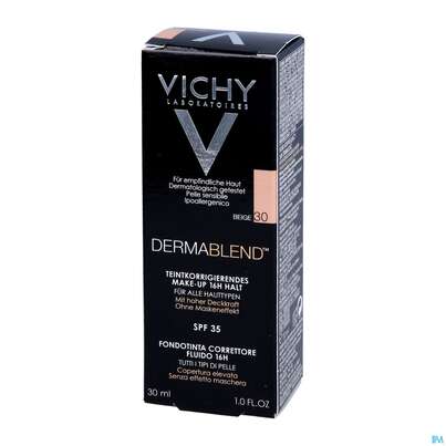 Sie sehen eine Packung VICHY DERMABL.FLUID 30 BEIGE, 30 Milliliter, Produktbild: 02 VICHY DERMABL.FLUID 30 BEIGE, 30 Milliliter, A-Nr.: 5044226 - 02
