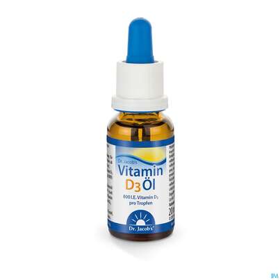 Sie sehen eine Packung Vitamin D3 Oel/tropfen 800ie D3 Dr.jacobs 20ml, Produktbild: 04 Vitamin D3 Oel/tropfen 800ie D3 Dr.jacobs 20ml, A-Nr.: 4134795 - 04