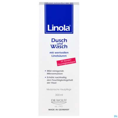 Sie sehen eine Packung LINOLA DU+WASCH MIKROEMU, 300 Milliliter, Produktbild: 01 LINOLA DU+WASCH MIKROEMU, 300 Milliliter, A-Nr.: 4089511 - 01