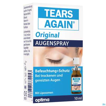 Sie sehen eine Packung TEARS AGAIN AU-SPRAY OPT, 10 Milliliter, Produktbild: 03 TEARS AGAIN AU-SPRAY OPT, 10 Milliliter, A-Nr.: 3726022 - 03
