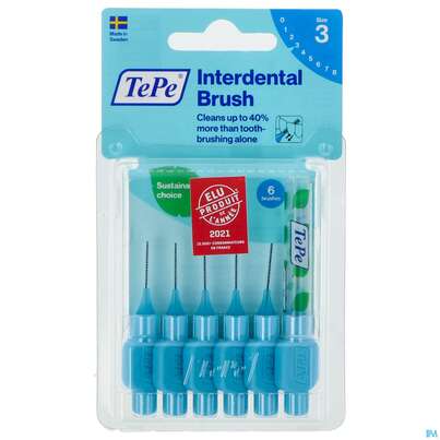 Sie sehen eine Packung Tepe Interdentalbuersten 0,6mm Blau 6st, Produktbild: 01 Tepe Interdentalbuersten 0,6mm Blau 6st, A-Nr.: 3698225 - 01