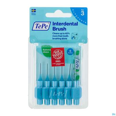 Sie sehen eine Packung Tepe Interdentalbuersten 0,6mm Blau 6st, Produktbild: 03 Tepe Interdentalbuersten 0,6mm Blau 6st, A-Nr.: 3698225 - 03