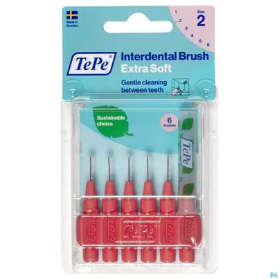 Sie sehen eine Packung Tepe Interdentalbuersten Extra Weich 0,5mm Hellrot 6st, Produktbild: 01 Tepe Interdentalbuersten Extra Weich 0,5mm Hellrot 6st, A-Nr.: 3995762 - 01