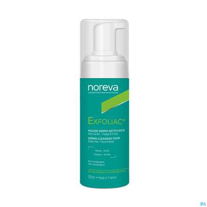 Sie sehen eine Packung Noreva Exfoliac Reinigungsschaum 150ml, Produktbild: 02 Noreva Exfoliac Reinigungsschaum 150ml, A-Nr.: 3959789 - 02