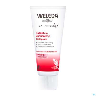 Sie sehen eine Packung Zahnpaste Weleda Rathania-creme 75ml, Produktbild: 02 Zahnpaste Weleda Rathania-creme 75ml, A-Nr.: 2217548 - 02