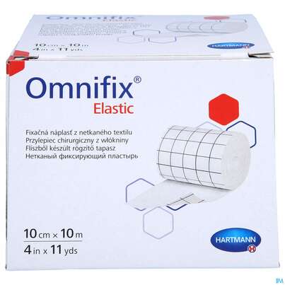 Sie sehen eine Packung Fixierpflaster Omnifix Elastic Fixiervlies 10mx 10cm 1st, Produktbild: 01 Fixierpflaster Omnifix Elastic Fixiervlies 10mx 10cm 1st, A-Nr.: 2250008 - 01