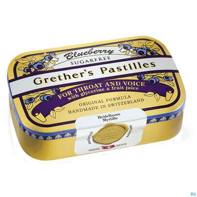 Sie sehen eine Packung GRETHERS PAS ZUFR BLUEBERRY, 110 Gramm, Produktbild: 01 GRETHERS PAS ZUFR BLUEBERRY, 110 Gramm, A-Nr.: 3869721 - 01