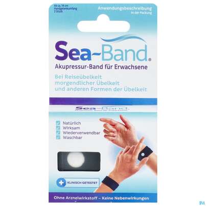 Sie sehen eine Packung Sea-band Akupressurhilfsmittel F Erwachsene 1x2 2st, Produktbild: 01 Sea-band Akupressurhilfsmittel F Erwachsene 1x2 2st, A-Nr.: 1219976 - 01