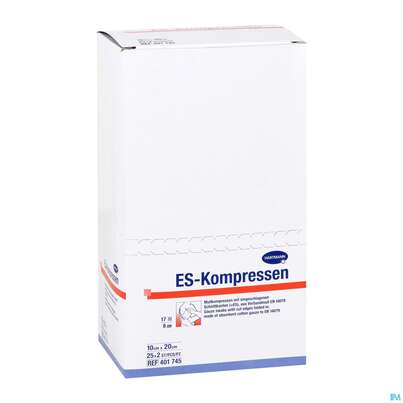 Sie sehen eine Packung Mullkompressen-es Hartmann/steril 8fach 17faedig 10x 20cm 25x2 50st, Produktbild: 02 Mullkompressen-es Hartmann/steril 8fach 17faedig 10x 20cm 25x2 50st, A-Nr.: 1152887 - 02