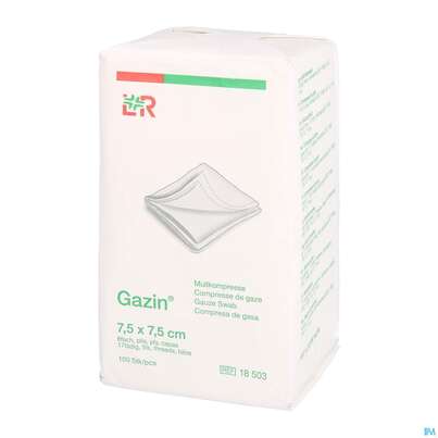 Sie sehen eine Packung Mullkompressen Gazin Baumw.17faedig Unsteril 8fach 7,5x 7,5cm 100st, Produktbild: 04 Mullkompressen Gazin Baumw.17faedig Unsteril 8fach 7,5x 7,5cm 100st, A-Nr.: 2386908 - 04