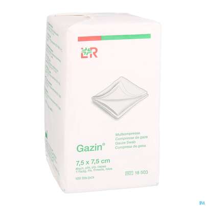 Sie sehen eine Packung Mullkompressen Gazin Baumw.17faedig Unsteril 8fach 7,5x 7,5cm 100st, Produktbild: 05 Mullkompressen Gazin Baumw.17faedig Unsteril 8fach 7,5x 7,5cm 100st, A-Nr.: 2386908 - 05