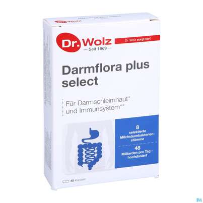 Sie sehen eine Packung Darmflora Plus Dr.wolz Select Kapseln Nr 60586 40st, Produktbild: 03 Darmflora Plus Dr.wolz Select Kapseln Nr 60586 40st, A-Nr.: 3839298 - 03