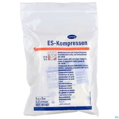 Sie sehen eine Packung Mullkompressen-es Hartmann/steril 8fach 17faedig 5x 5cm 5x2 10st, Produktbild: 01 Mullkompressen-es Hartmann/steril 8fach 17faedig 5x 5cm 5x2 10st, A-Nr.: 1113462 - 01