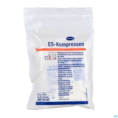 Sie sehen eine Packung Mullkompressen-es Hartmann/steril 8fach 17faedig 5x 5cm 5x2 10st, Produktbild: 02 Mullkompressen-es Hartmann/steril 8fach 17faedig 5x 5cm 5x2 10st, A-Nr.: 1113462 - 02