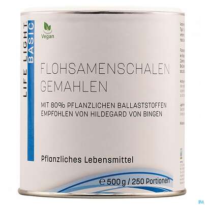 Sie sehen eine Packung FLOHSAMENSCHAL GEMAHLEN, 500 Gramm, Produktbild: 01 FLOHSAMENSCHAL GEMAHLEN, 500 Gramm, A-Nr.: 1752423 - 01