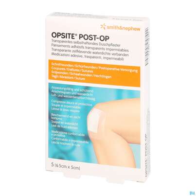 Sie sehen eine Packung OPSITE POST OP 5X 6,5CM, 5 Stück, Produktbild: 05 OPSITE POST OP 5X 6,5CM, 5 Stück, A-Nr.: 1713475 - 05