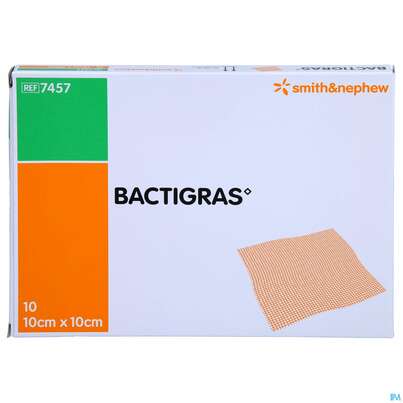 Sie sehen eine Packung Kompressen Bactigras Paraffingaze 10x 10cm 10st, Produktbild: 01 Kompressen Bactigras Paraffingaze 10x 10cm 10st, A-Nr.: 1599393 - 01