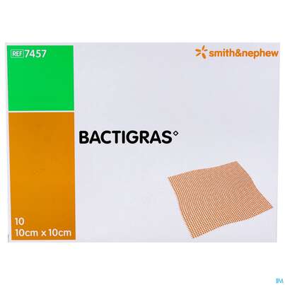 Sie sehen eine Packung Kompressen Bactigras Paraffingaze 10x 10cm 10st, Produktbild: 02 Kompressen Bactigras Paraffingaze 10x 10cm 10st, A-Nr.: 1599393 - 02