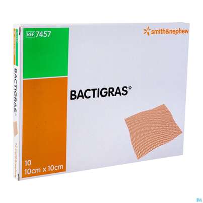 Sie sehen eine Packung Kompressen Bactigras Paraffingaze 10x 10cm 10st, Produktbild: 03 Kompressen Bactigras Paraffingaze 10x 10cm 10st, A-Nr.: 1599393 - 03