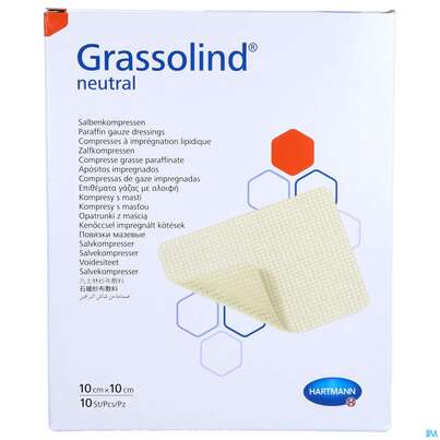 Sie sehen eine Packung GRASSOLIND SLB KOMPR 10X10, 10 Stück, Produktbild: 01 GRASSOLIND SLB KOMPR 10X10, 10 Stück, A-Nr.: 1520233 - 01