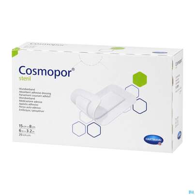 Sie sehen eine Packung Wundverband Cosmopor Steril Selbstklebend 15x 8cm 25st, Produktbild: 03 Wundverband Cosmopor Steril Selbstklebend 15x 8cm 25st, A-Nr.: 1526098 - 03