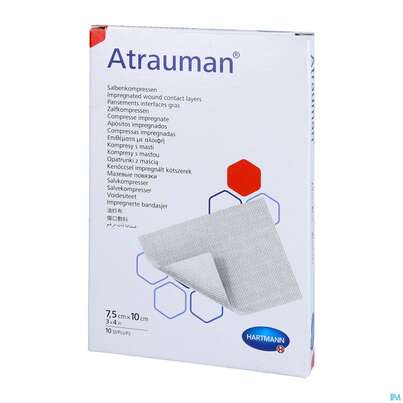 Sie sehen eine Packung Wundauflagen Atrauman Salbenvlies Wirkstofffr Steril 7,5x 10cm 10st, Produktbild: 02 Wundauflagen Atrauman Salbenvlies Wirkstofffr Steril 7,5x 10cm 10st, A-Nr.: 1520084 - 02