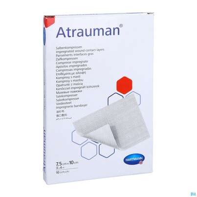 Sie sehen eine Packung Wundauflagen Atrauman Salbenvlies Wirkstofffr Steril 7,5x 10cm 10st, Produktbild: 03 Wundauflagen Atrauman Salbenvlies Wirkstofffr Steril 7,5x 10cm 10st, A-Nr.: 1520084 - 03