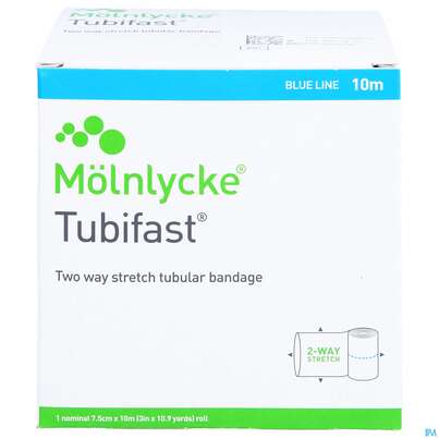 Sie sehen eine Packung Schlauchverband Tubifast Elast.gazeverband Blau F Bein, Ober- Schenkel 10m, Produktbild: 01 Schlauchverband Tubifast Elast.gazeverband Blau F Bein, Ober- Schenkel 10m, A-Nr.: 0718358 - 01