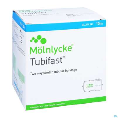 Sie sehen eine Packung Schlauchverband Tubifast Elast.gazeverband Blau F Bein, Ober- Schenkel 10m, Produktbild: 03 Schlauchverband Tubifast Elast.gazeverband Blau F Bein, Ober- Schenkel 10m, A-Nr.: 0718358 - 03