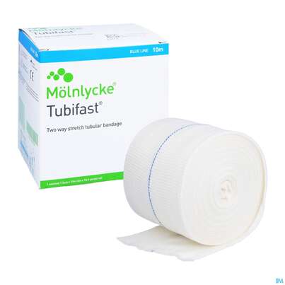 Sie sehen eine Packung Schlauchverband Tubifast Elast.gazeverband Blau F Bein, Ober- Schenkel 10m, Produktbild: 05 Schlauchverband Tubifast Elast.gazeverband Blau F Bein, Ober- Schenkel 10m, A-Nr.: 0718358 - 05