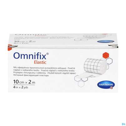 Sie sehen eine Packung Fixierpflaster Omnifix Elastic Fixiervlies 2mx 10cm 1st, Produktbild: 04 Fixierpflaster Omnifix Elastic Fixiervlies 2mx 10cm 1st, A-Nr.: 1493890 - 04