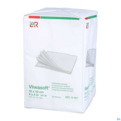 Sie sehen eine Packung Vlieskompressen Vliwasoft 6fach/unsteril Lose 10x 10cm 100st, Produktbild: 04 Vlieskompressen Vliwasoft 6fach/unsteril Lose 10x 10cm 100st, A-Nr.: 1372815 - 04