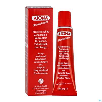 Sie sehen eine Packung Zahnpaste Ajona Stomaticum Rot 25ml, Produktbild: 06 Zahnpaste Ajona Stomaticum Rot 25ml, A-Nr.: 0208278 - 06