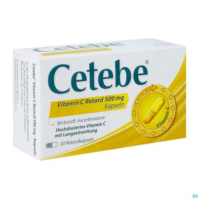 Sie sehen eine Packung CETEBE VIT C RET KPS 500MG, 30 Stück, Produktbild: 02 CETEBE VIT C RET KPS 500MG, 30 Stück, A-Nr.: 1334016 - 02