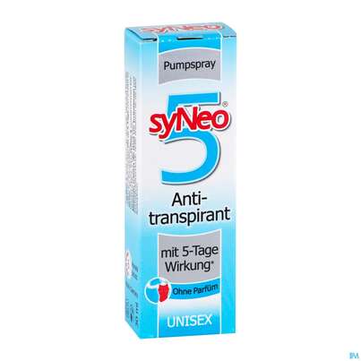 Sie sehen eine Packung syNeo 5 Deo-Antitranspirant Pumpspray 30 ml, 30 Milliliter, Produktbild: 02 syNeo 5 Deo-Antitranspirant Pumpspray 30 ml, 30 Milliliter, A-Nr.: 3878832 - 02