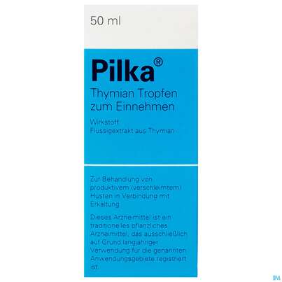 Sie sehen eine Packung Pilka Thymian Tropfen zum Einnehmen, 50 Milliliter, Produktbild: 01 Pilka Thymian Tropfen zum Einnehmen, 50 Milliliter, A-Nr.: 3767050 - 01