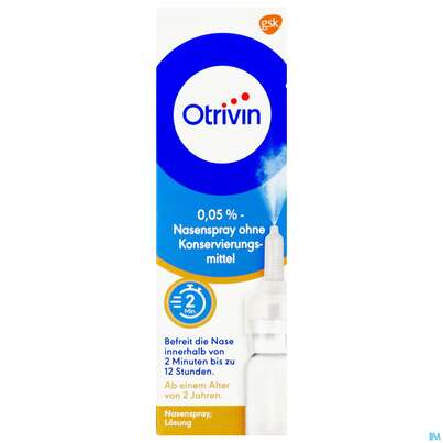 Sie sehen eine Packung Otrivin 0,05% Nasenspray ohne Konservierungsmittel, 10 Milliliter, Produktbild: 01 Otrivin 0,05% Nasenspray ohne Konservierungsmittel, 10 Milliliter, A-Nr.: 2475606 - 01
