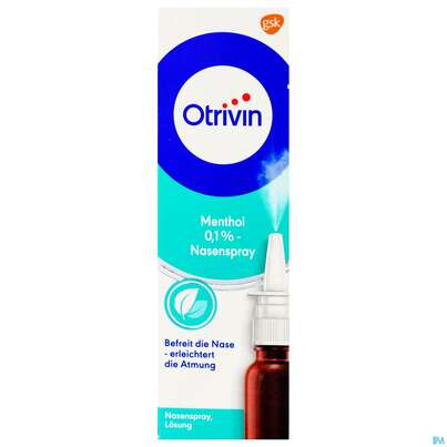 Sie sehen eine Packung Otrivin Menthol 0,1% Nasenspray, 15 Milliliter, Produktbild: 02 Otrivin Menthol 0,1% Nasenspray, 15 Milliliter, A-Nr.: 1312144 - 02