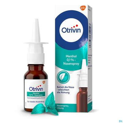 Sie sehen eine Packung Otrivin Menthol 0,1% Nasenspray, 15 Milliliter, Produktbild: 05 Otrivin Menthol 0,1% Nasenspray, 15 Milliliter, A-Nr.: 1312144 - 05