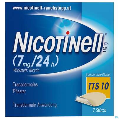 Sie sehen eine Packung Nicotinell TTS 10 transdermale Pflaster 7 Stück, 7 Stück, Produktbild: 01 Nicotinell TTS 10 transdermale Pflaster 7 Stück, 7 Stück, A-Nr.: 1254493 - 01