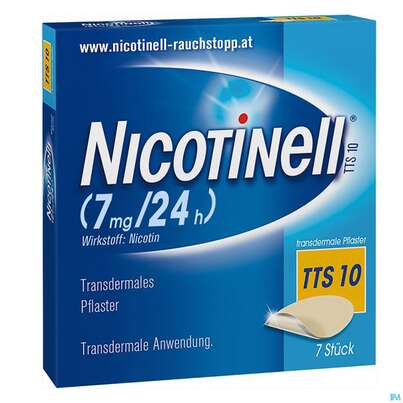 Sie sehen eine Packung Nicotinell TTS 10 transdermale Pflaster 7 Stück, 7 Stück, Produktbild: 02 Nicotinell TTS 10 transdermale Pflaster 7 Stück, 7 Stück, A-Nr.: 1254493 - 02
