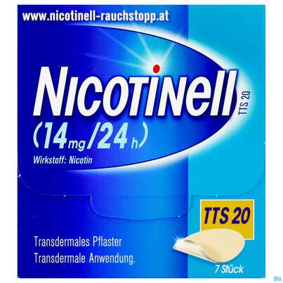 Sie sehen eine Packung Nicotinell TTS 20 transdermale Pflaster 7 Stück, 7 Stück, Produktbild: 01 Nicotinell TTS 20 transdermale Pflaster 7 Stück, 7 Stück, A-Nr.: 1254524 - 01